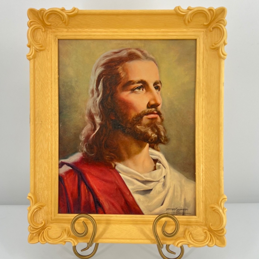Vintage 1959 Peter V. Bianchi Head of Christ Framed Lithograph Print Messenger